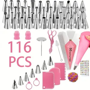 116-Piece Cake Decorating Set, Stainless Steel Icing Nozzles, Baking Tools for Festive Parties, Essential Bakery Supplies, Cake Decorating Kit