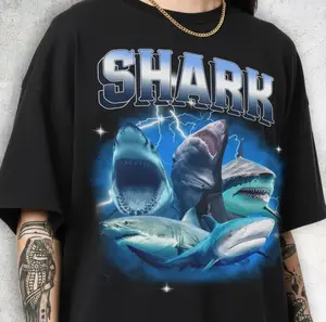 Shark Graphic T-Shirt, Bootleg 90s Streetwear Shirt, Marine Biology Ocean Animal Tee, Crew Neck, Short Sleeve, Cotton, Gift for Ocean Lover Him Her, Men And Womenswear Top