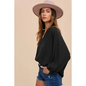 Annie Wear Notched Batwing Sleeve Blouse