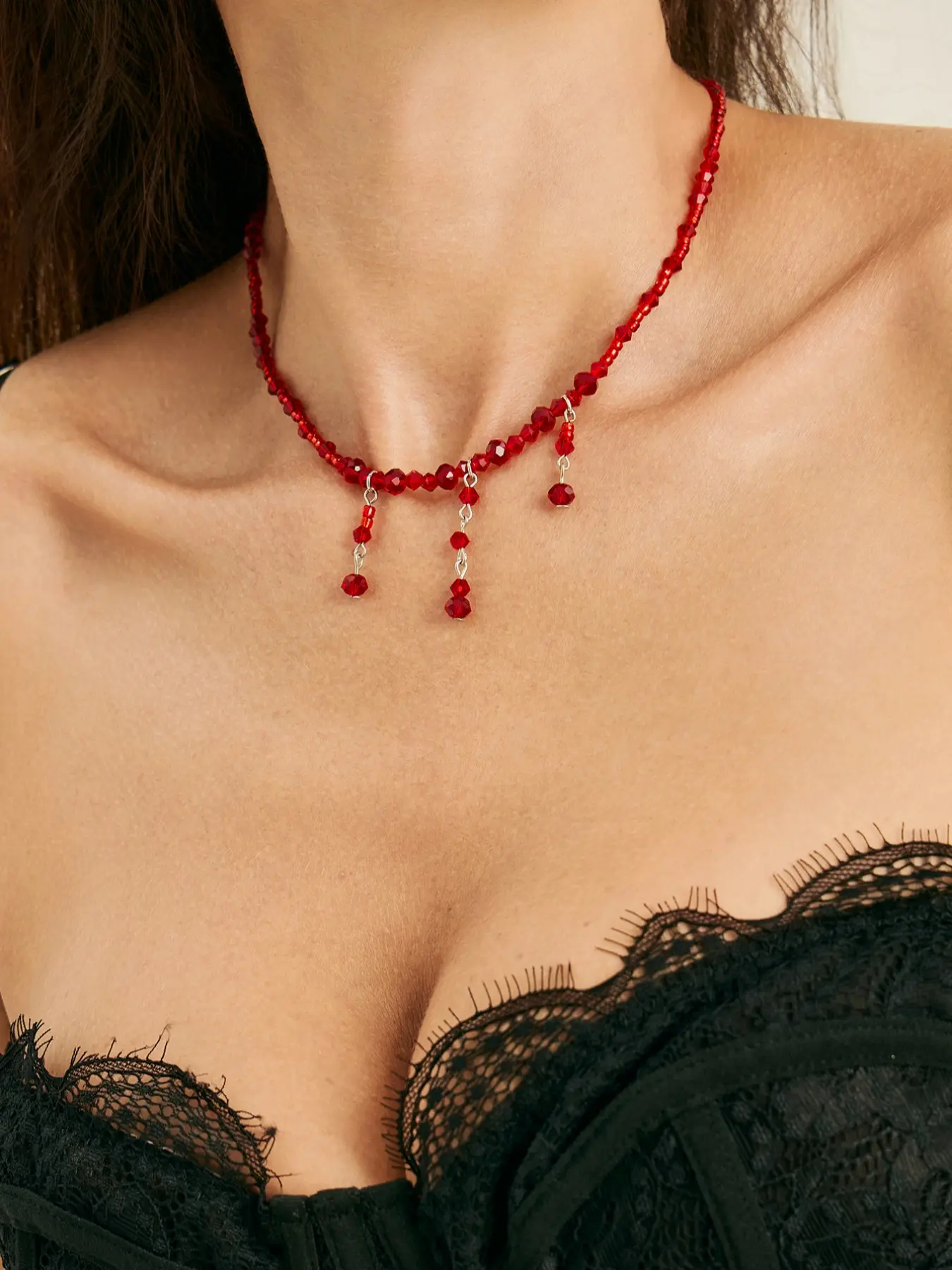 Gothic Blood Drop Fringe Necklace Choker, Halloween Personalized Beaded Jewelry, Punk Style, All Seasons, No Choking Hazard
