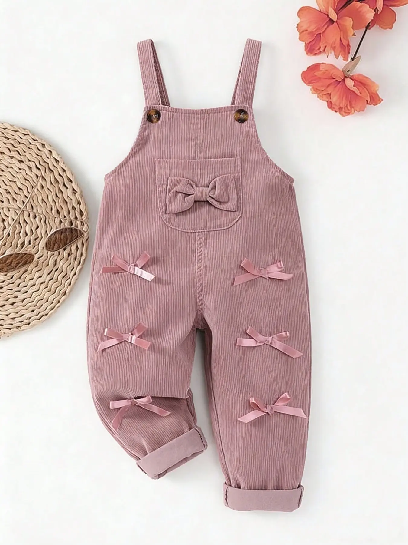 Girls' Cute Butterfly Knot Jumpsuit, Soft Comfortable Strap Pants, All-Season Versatile Casual Wear, Spring Summer Home, Infant Jumpsuit, Baby Girl Clothes, Baby Clothing