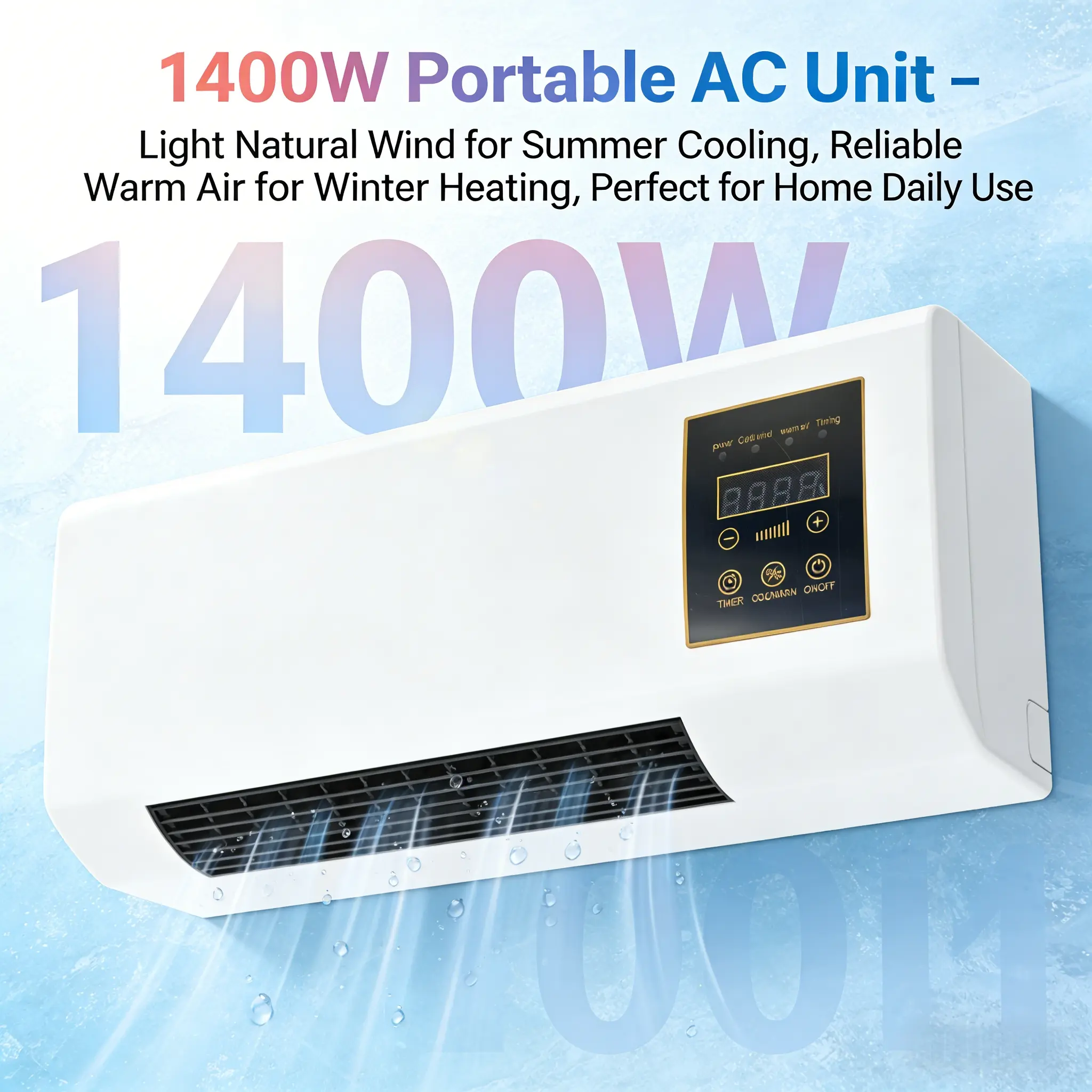 1400W Wall Mount Heater Fan Gentle Natural Wind Efficient Warm Air Household Wall Air Fan for All Seasons