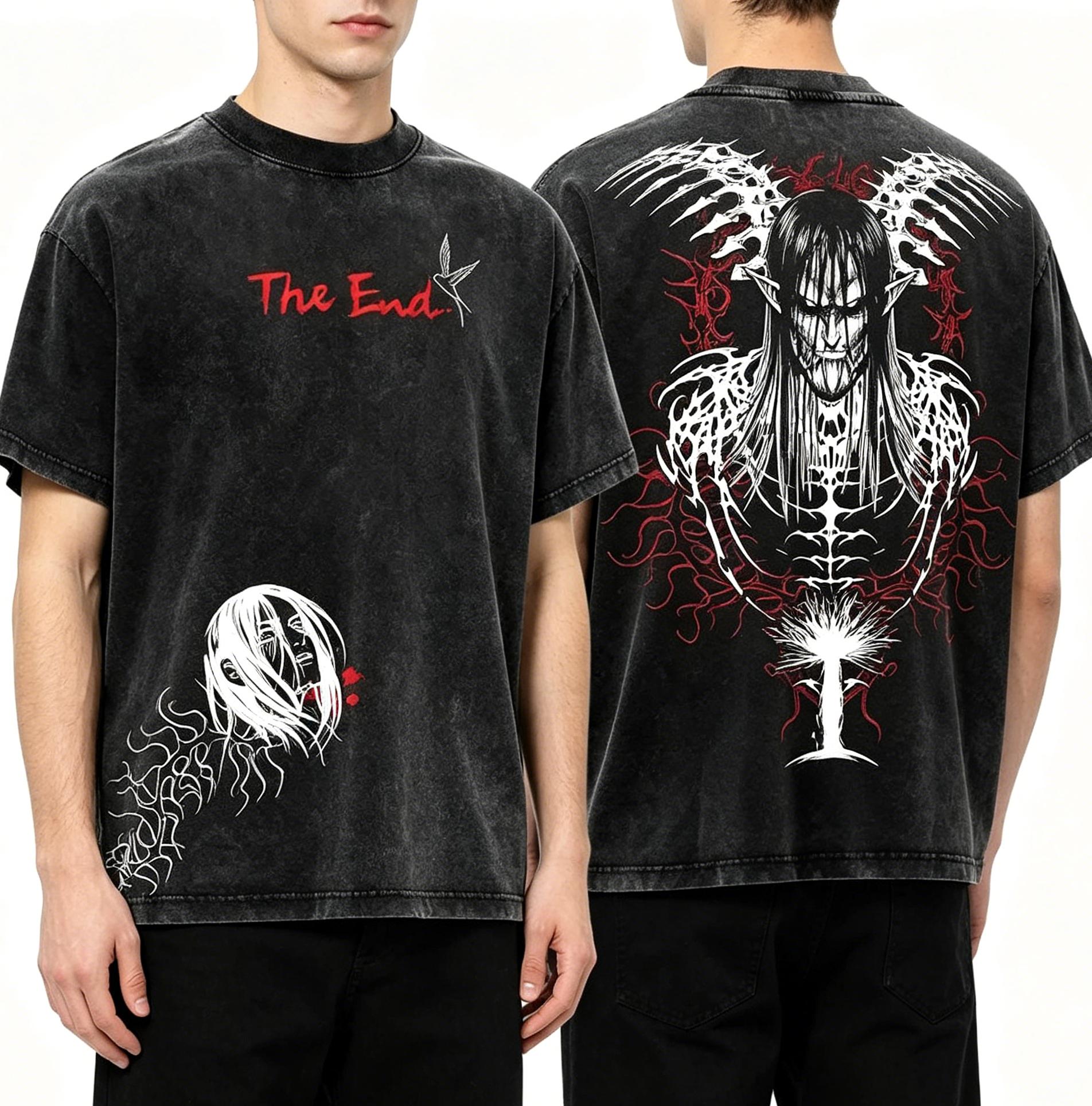 Men's Premium Cotton Eren Yeager Graphic Crew Neck T-Shirt - Oversized Relaxed Fit, Pre-Washed, Casual Short-Sleeve Top, Attack on Titan Streetwear Menswear