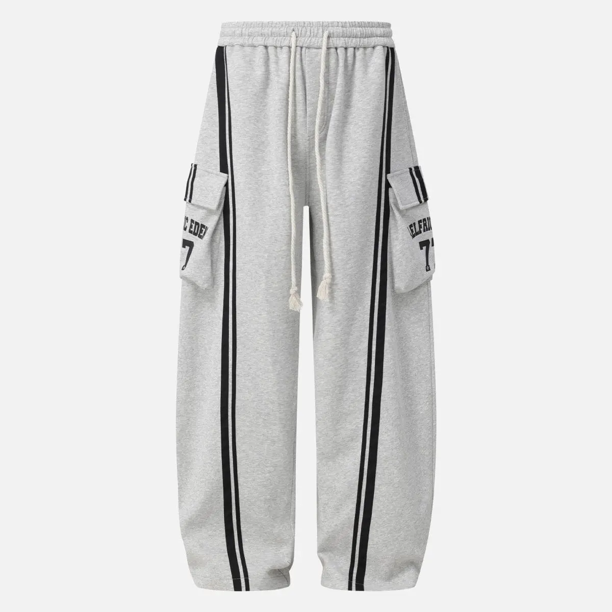 AELFRIC EDEN Sweatpants, Men's Mid Waist Streetwear Style with a Baggy Tapered Fit, Cotton Blend with Stripe Panel and Cargo Pockets, Clothes, Graphic Tees, Menswear, Striped, Baggy Sweatpants, Drape