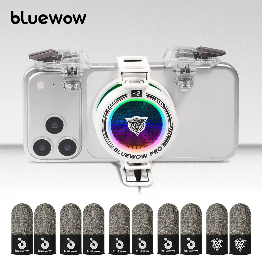 BlueWow X109 AI 15W High-Power Magnetic Phone Cooler (White) - 3-Speed Turbo Cooling, RGB Lighting, USB-Powered Gaming Accessory, 2 Adjustable Clips, 2 Transparent Films, USB Cable, Finger Sleeves for PUBG Mobile, CODM, Summer Phone & Pad Protection, Abs,