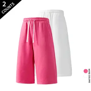 Pink and white 2-pack knee-length shorts, travel-friendly, wrinkle-resistant drawstring athletic shorts, casual fashion shorts suitable for travel outdoorfun