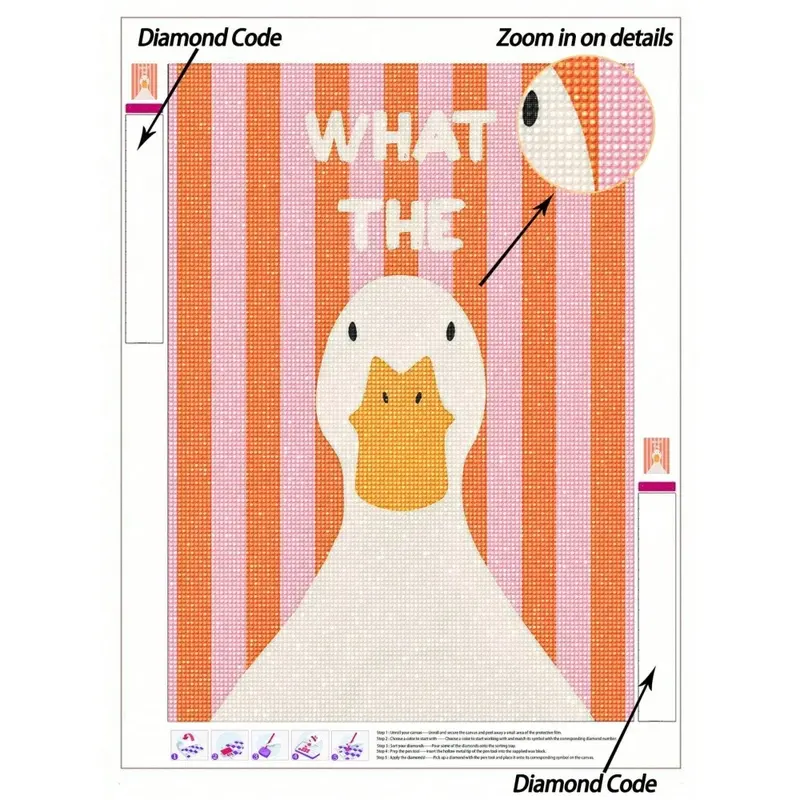 5D DIY Diamond Painting, Diamond Art Kit, Cute Animal Art Diamond Painting Set, Striped Background, Confused Duck Pattern, Adult Diamond Painting Poster Wall Decor, Home Decor Diamond Painting, DIY Handmade Wall Art, Crafts, Best Gift