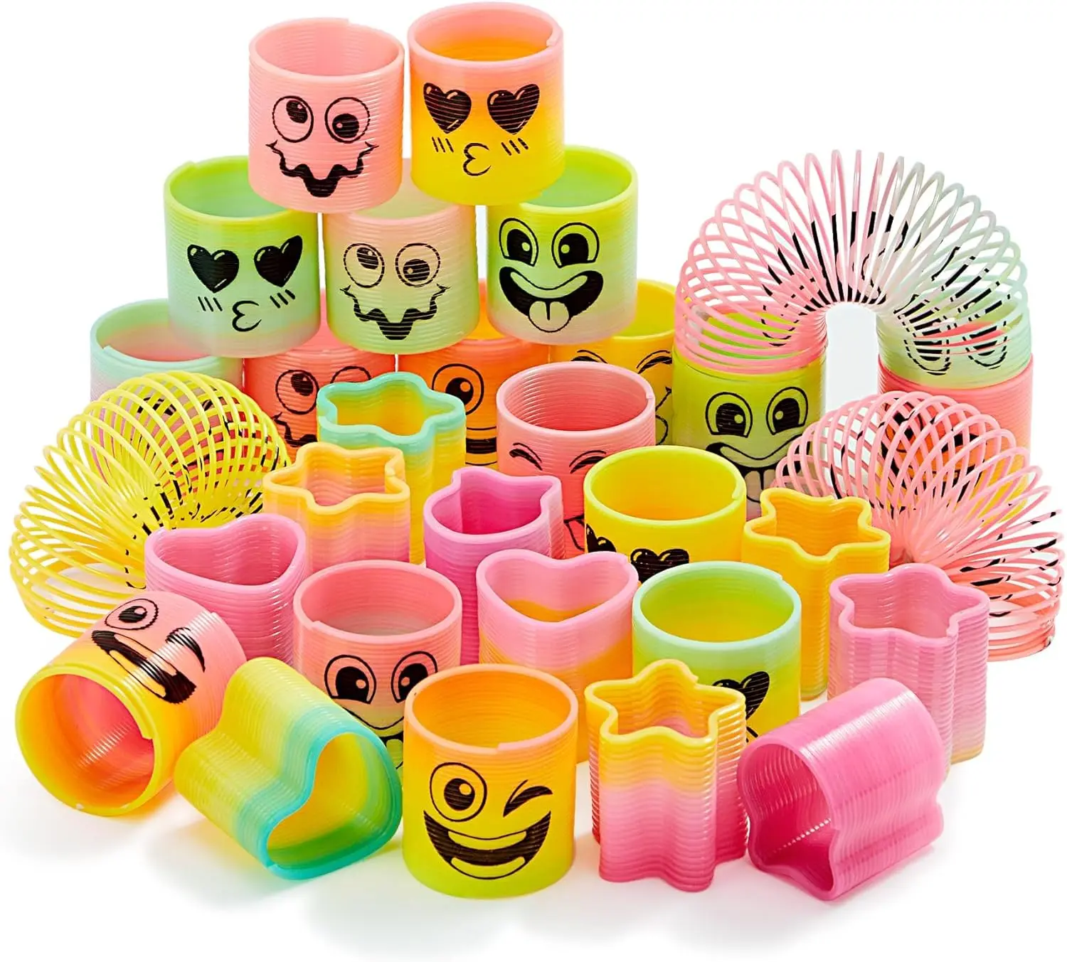 30PCS Rainbow Coil Spring Toys for Kids | Mini Plastic Slinky Fidget Toys, Party Favors, Classroom Rewards, Carnival Prizes & Goodie Bag Stuffers