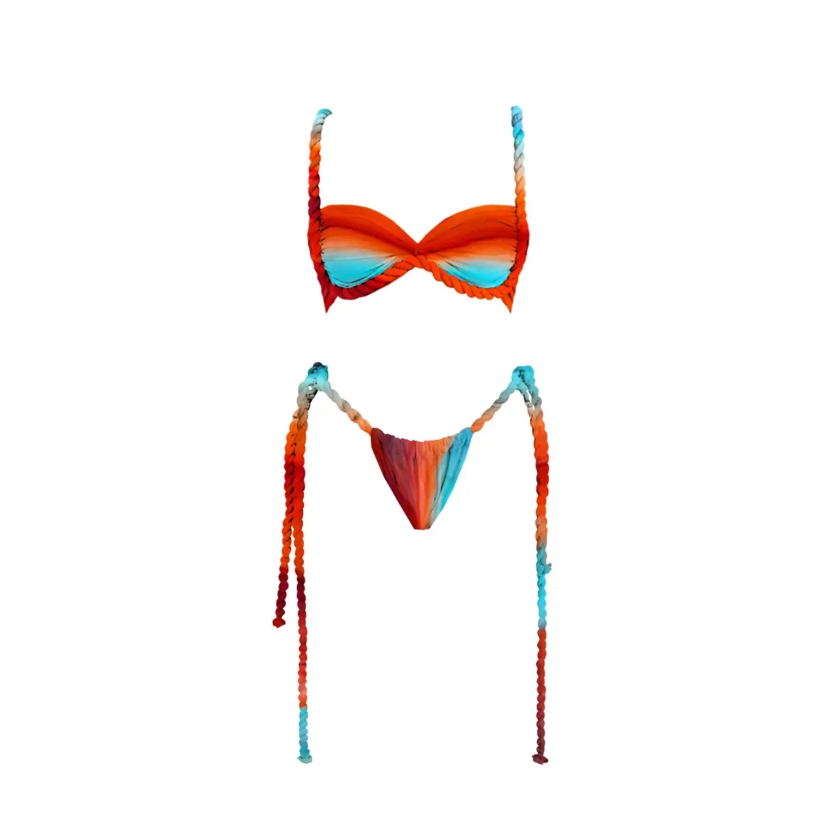 2026 Fashion Gradient Color Braided Braid Bikini Two-Piece Set — Sexy Low-Rise Push-Up Women’s Two-Piece Swimsuit for Holidays, Casual Beachwear, Bathing Suit, Hot Springs Wear, Pool Vacation Outfits