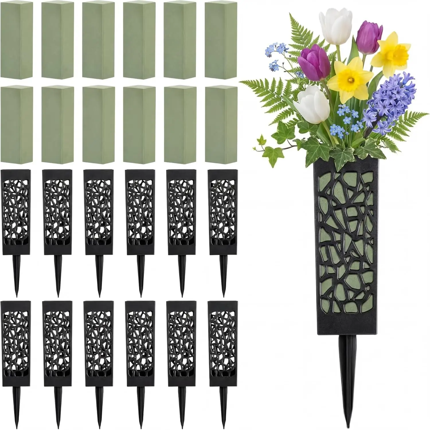 24 count Cemetery Vases for Grave Flower Holders with Ground Spikes 12 Inch Outdoor Memorial Vase for Headstone Decorations Memorial Day Grave  Garden Stake Vase for Cemetery Decoration
