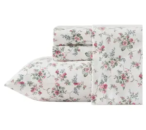 Laura Ashley Le Fleur Pink Cotton Flannel Full Sheet Set Laura Ashley Le Fleur Pink Cotton Flannel Full Sheet Set