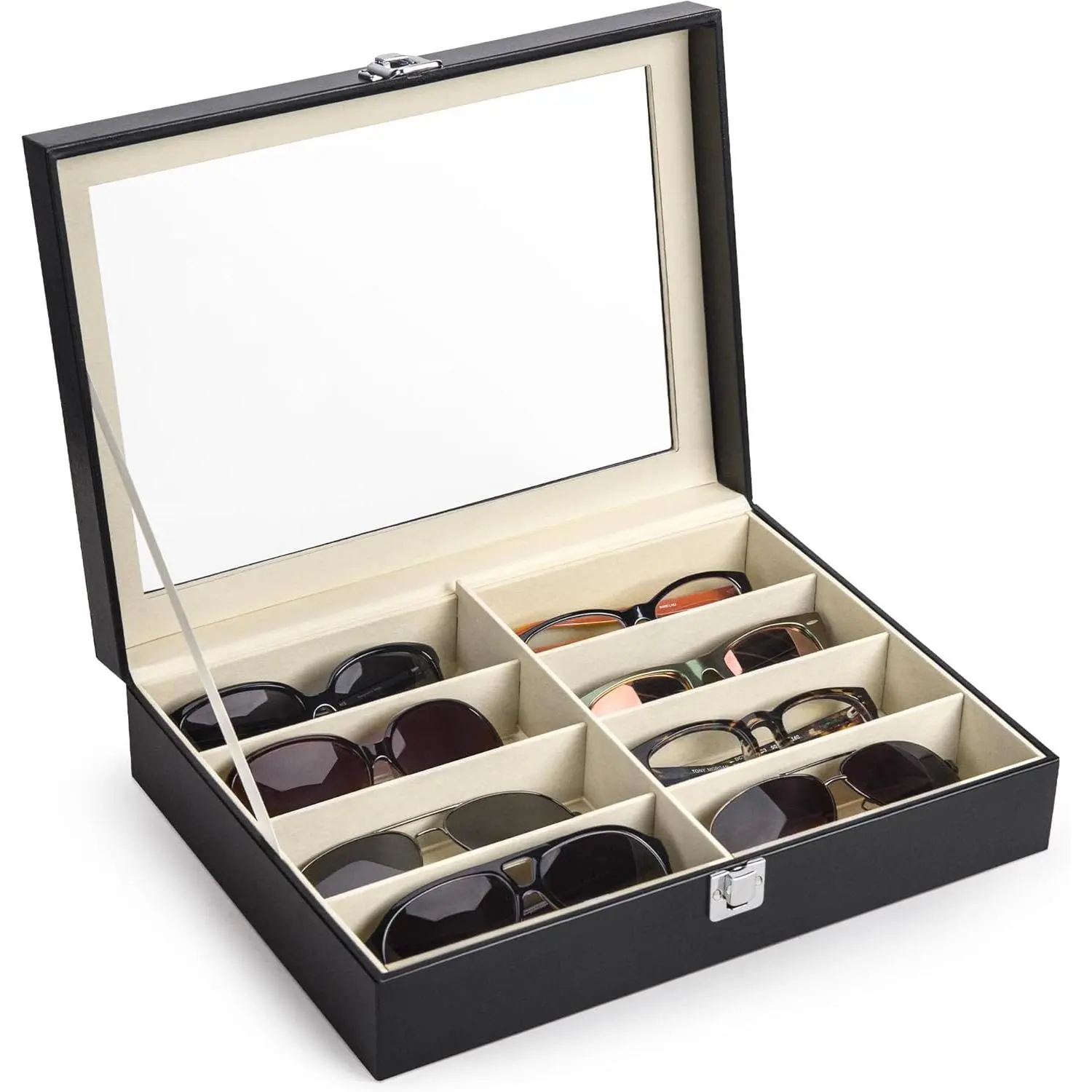 Leather 8-Slot Multifunctional Organizer - Eyewear/Sunglasses Organizer, Jewelry & Watch Display Case, Easy Access Home Storage Box with Sleek Leather Look Elevates Your Desk
