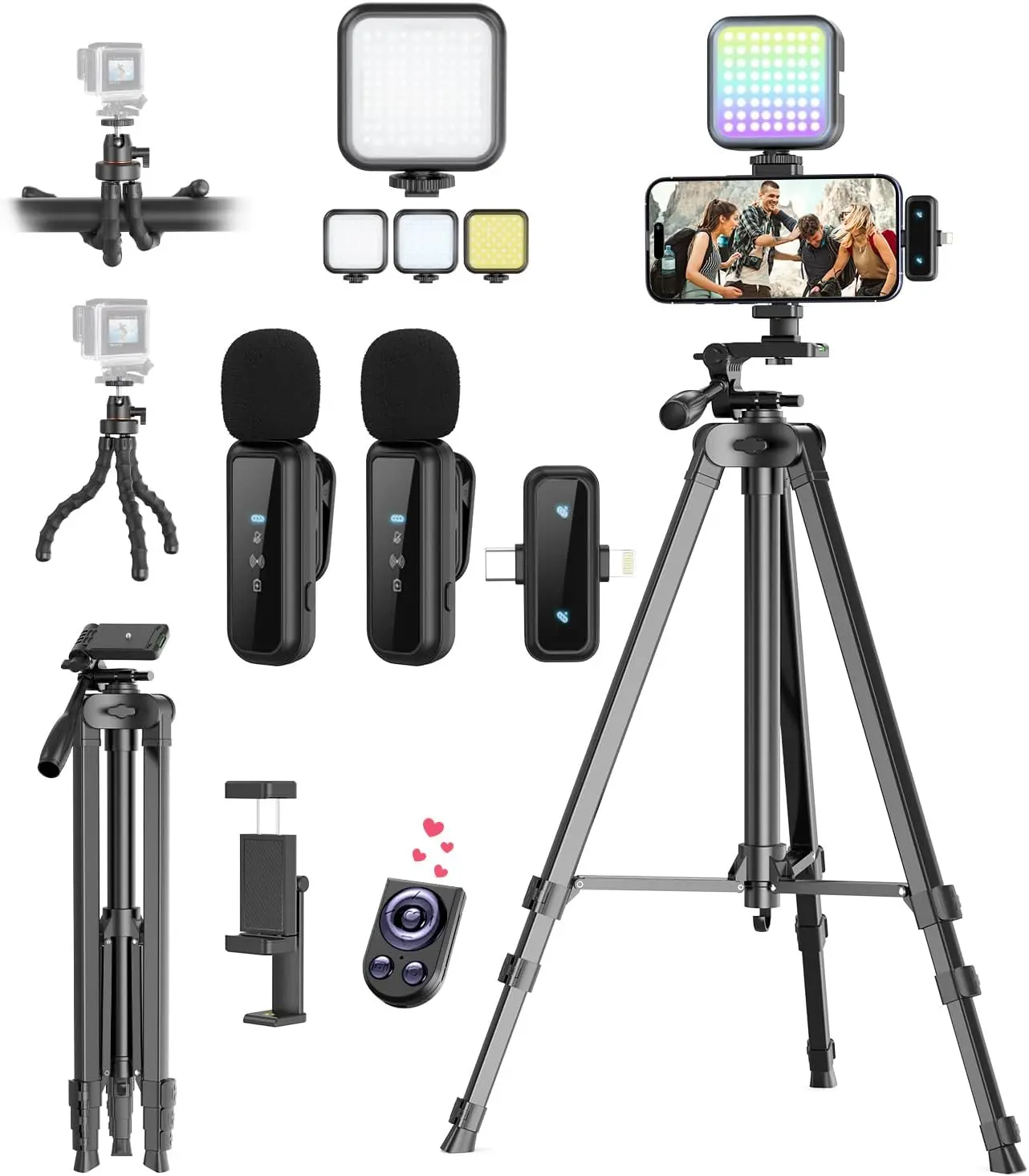Vlogging Kit for /Android, YouTube Starter Kit with  Microphone/Camera Tripod/Flexible Tripod/RGB Fill Light, Content Creator Essentials Kits for  Vlog Video Recording