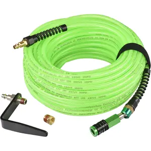 1/4"x100 ft Green Transparent Flexible Reinforced Polyurethane (pu) Air Hose with 1/4"360 Rotary Coupler and Air Hook,Bend Limiter