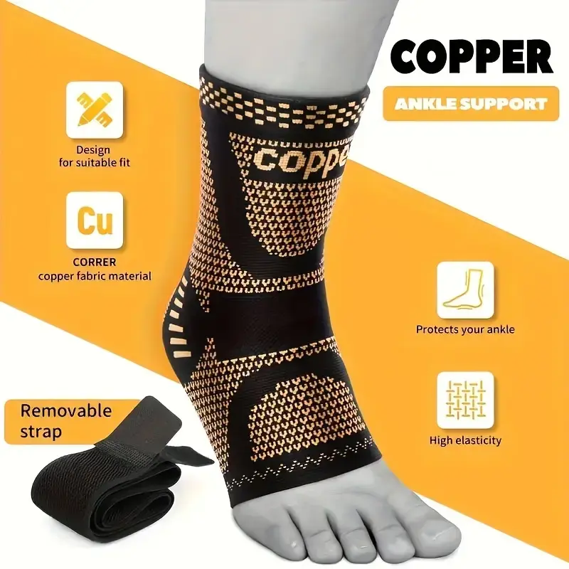 2PCS Copper Ankle Brace Adjustable Compression Sleeve (Pair)-Ankle Support Heel Brace for Achilles Tendonitis, Plantar Fasciitis-Eases Swelling and Sprained Ankle