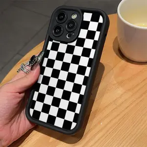Checkerboard Pattern Phone Case, Anti-drop Soft Silicone Phone Case, Decorative Phone Protector Cover Compatible with iPhone 15 Pro Max 14 13 12 11