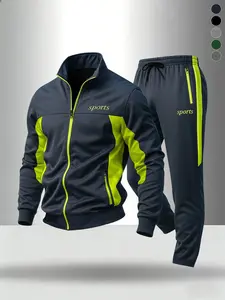 Men's casual stand collar jacket, paired with drawstring cuffed pants, features windproofness, smooth and skin-friendly fabric, while being anti-pilling, resistant to deformation and pilling during daily wear, suitable for sports and casual occasions, sui
