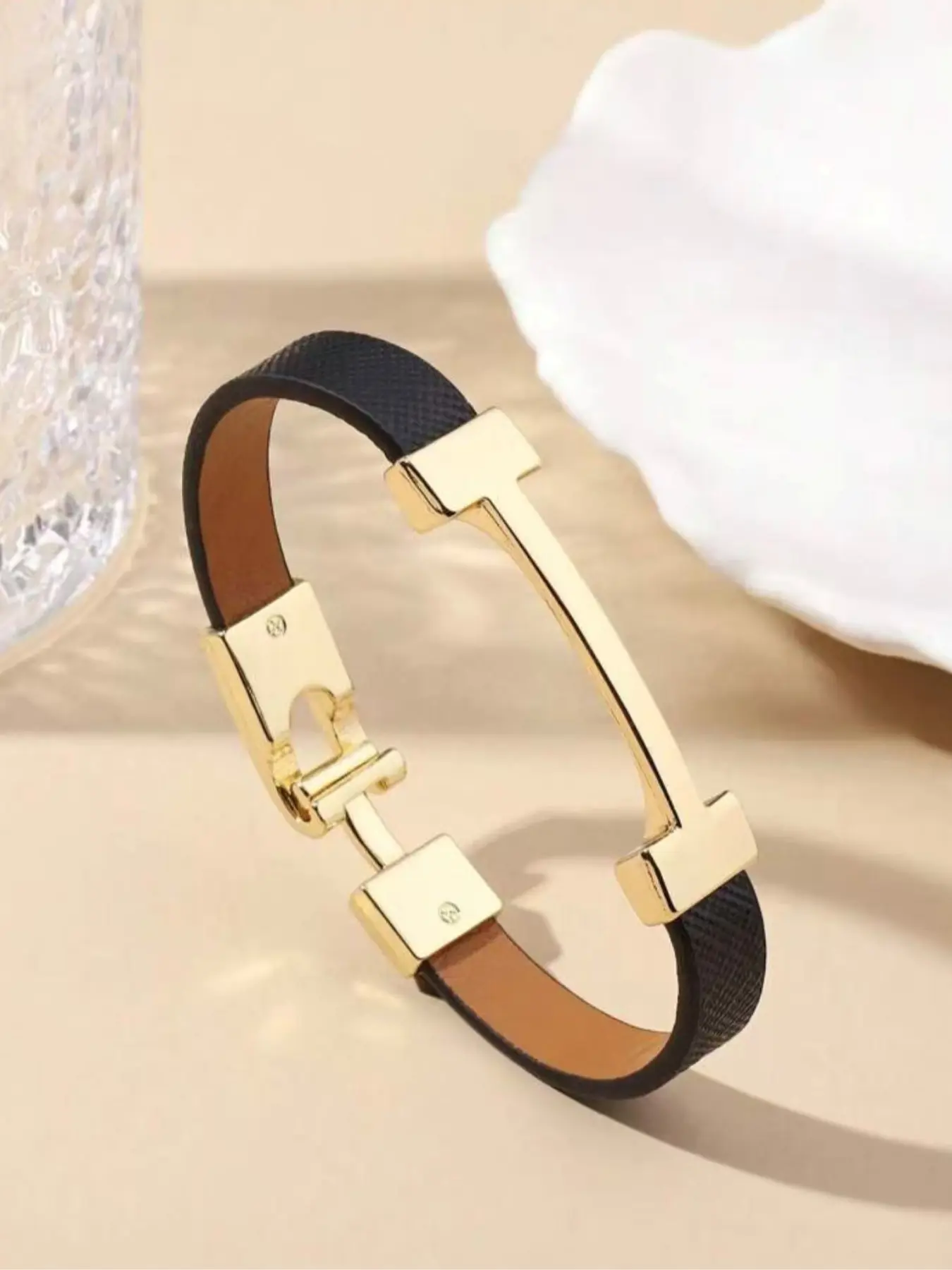 Elegant Leather Bracelet Fashion Accessory, Unisex Design for All Seasons, Casual Style Jewelry for Men & Women, Elegant Minimalist Bangle, Copper Bracelet, Copper Bangles, Minimalist Cuff Bangles