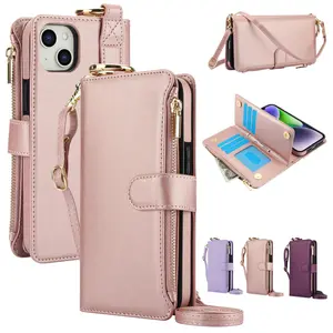 Multifunctional Wallet Flip Zipper Phone Case with Lanyard, 1 Set Multi Card Slot Phone Case, Phone Pouch, Phone Accessories for iPhone 16 15 14 13 12 11 Pro Max