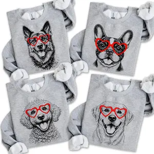 Puppy Love Dog Valentine Sweatshirt, Gildan Unisex Crew Pullover, 50 Dog Breeds in Heart Glasses, Cute Puppy Lover Top