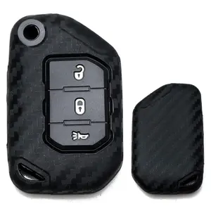 iJDMTOY Carbon Fiber Pattern Soft Silicone Key Fob Cover For Jeep: 2018-up Wrangler JL and 2020-up Gladiator