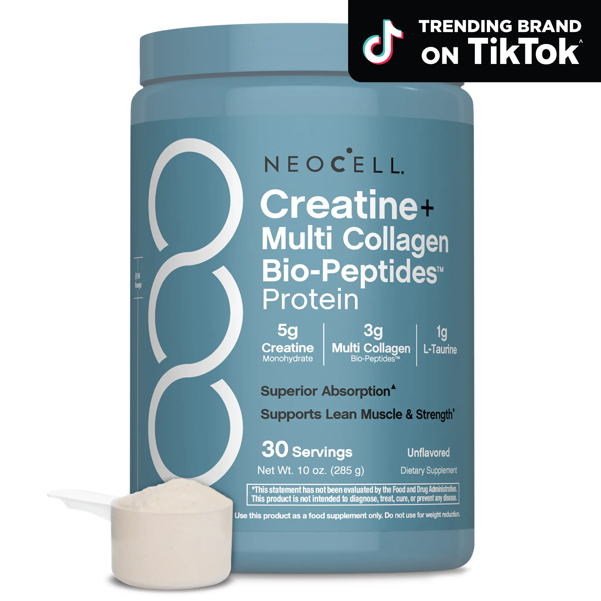 NeoCell Creatine Monohydrate Powder - With Multi Collagen Peptides - 30 Servings - Unflavored - for Women and Men - Supports Lean Muscle & Strength
