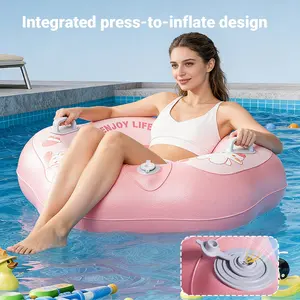 Inflatable Adult Swimming Ring with Handles, Thickened Floating Swim Ring for Pool and Beach,Integrated press-to-inflate design, Lightweight Summer Outdoor Swim Supply, suitable for beach party, lake, pool, river or any swimming water fun party