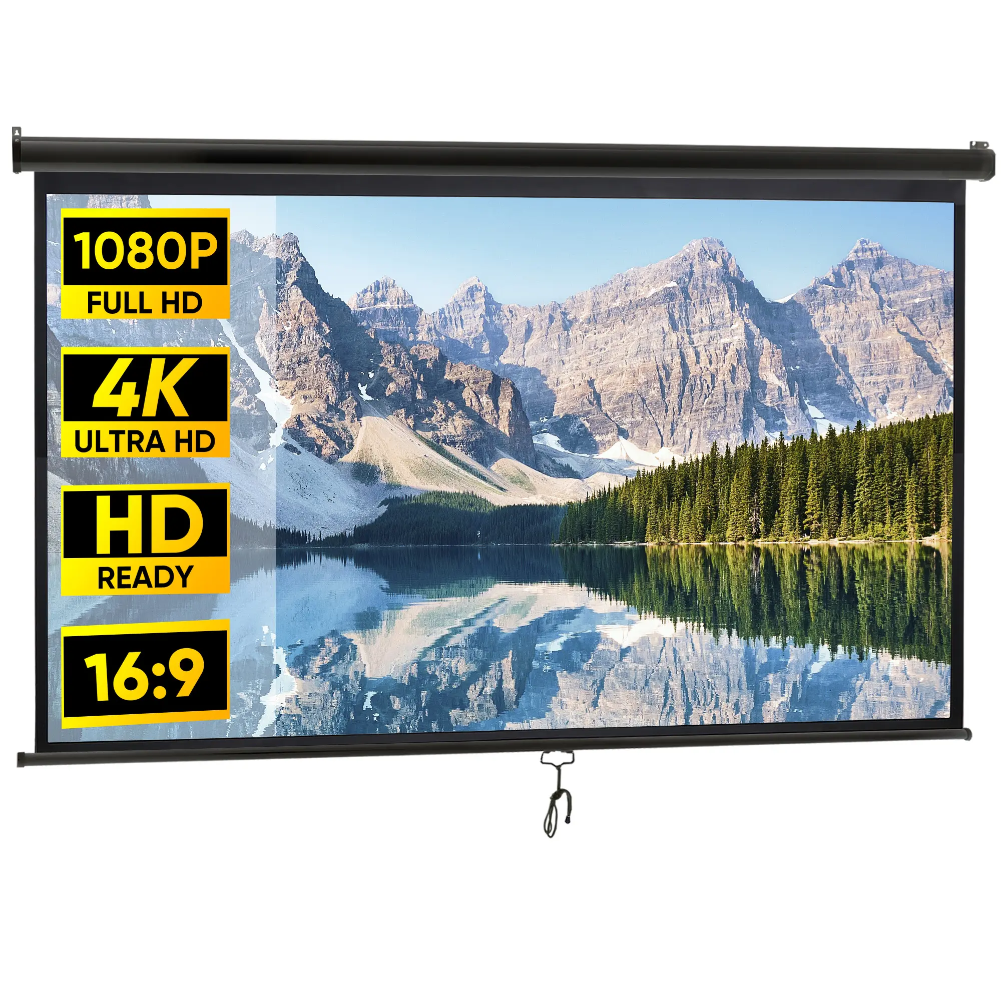 ZENY 100-in 16:9 HD Portable Metal High Definition Projection Screen, 4K Active 3D Compatible, Wall Ceiling Mount, Auto-Lock & Manual Operation, Lanyard-Equipped for Movie Projectors