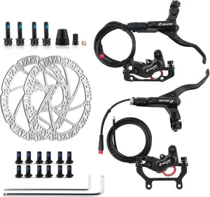ZOOM Ebike Hydraulic Disc Brake Set: H876E 4-Pistons Power-Off Electric Bike Brake Kit with 2-PIN Sensor Included 160mm/180mm Rotors and Mounting Adapter