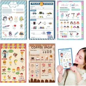 Kids Pretend Play Notepads 4x6 – Role Play Notebooks Set for Coffee Shop, Doctor, Police, Vet & Salon Games