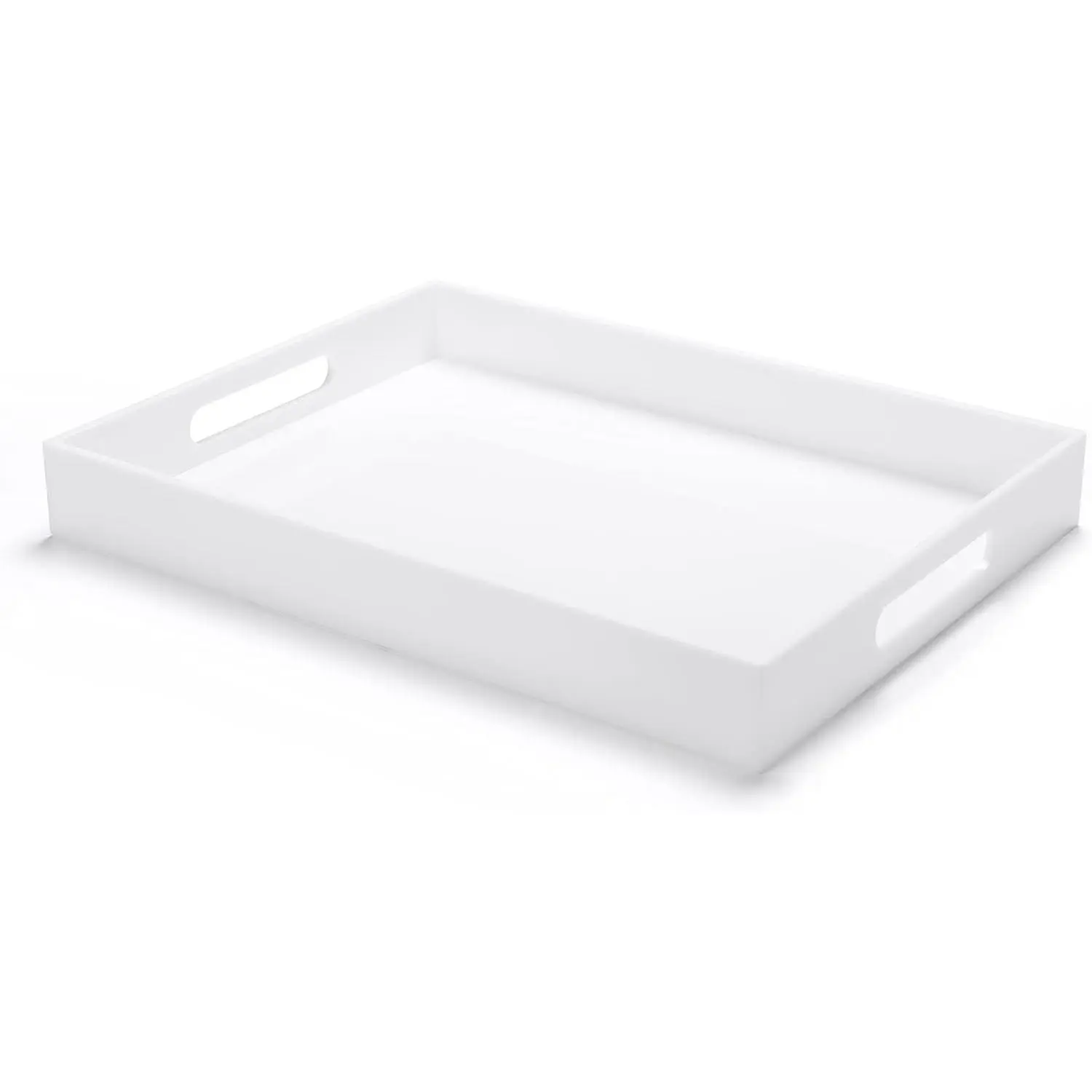 Modern  Ottoman Tray with Cutout Handles.  Serving, Organizer Decorative Tray. for Living Room, Bedroom,Bathroom and Kitchen Tabletop (White, 11x14 Inch)