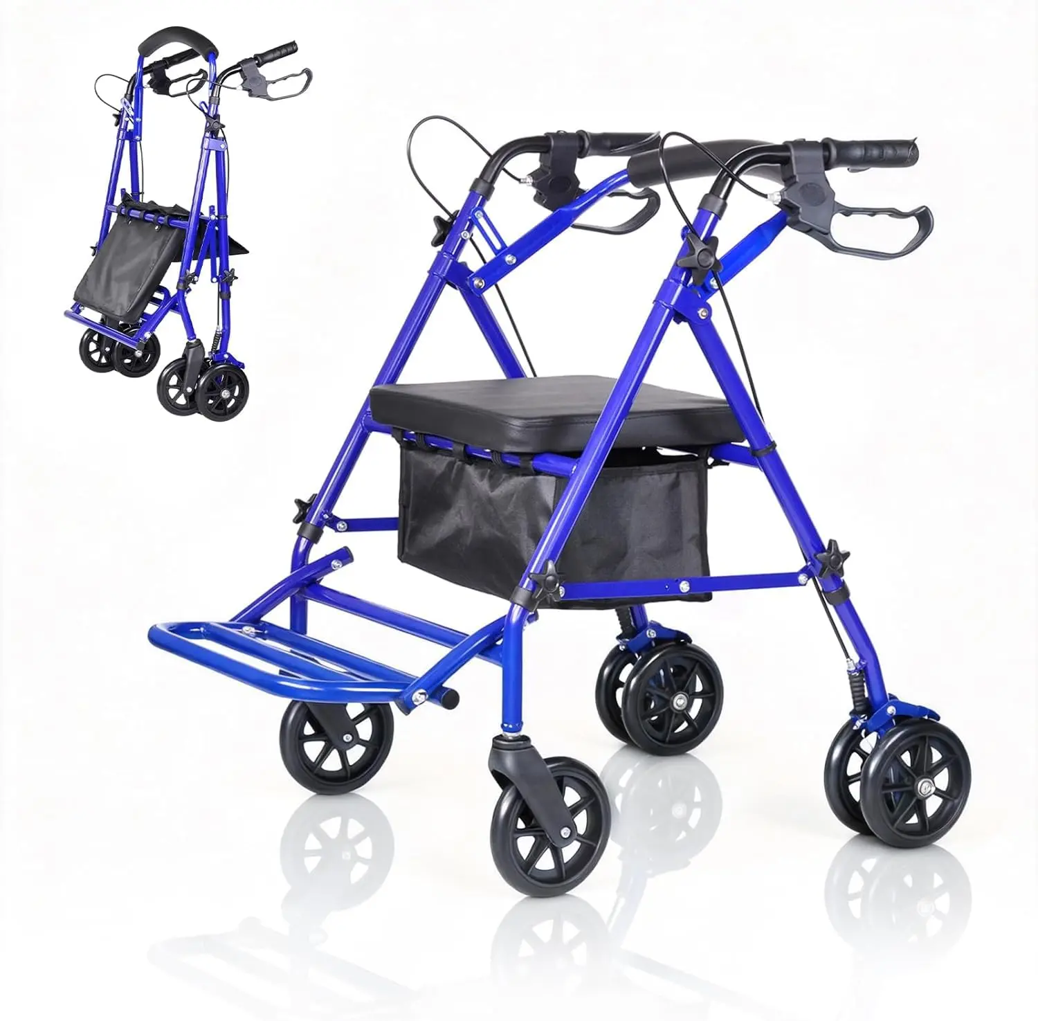 Garvee Lightweight Folding Rollator Walker for Adults & Seniors – 299lb Capacity, Padded Seat, Adjustable Handles, Safety Brakes, Storage Bag, Compact for Travel & Home
