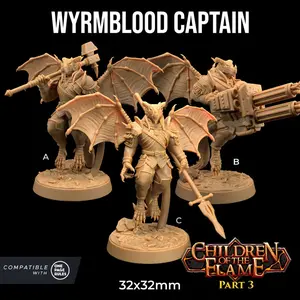Wyrmblood Captain Dragonborn Children Flame | The Dragon Trappers Lodge | 32mm Scale | Miniature TTRPG Mini DnD Dungeons Dragons Wargame