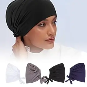 4pcs Adjustable Women's Hijab Undercaps with Button & Sweatband - Comfortable, Breathable Modal Ponytail Hats for Long Hair,summerwins