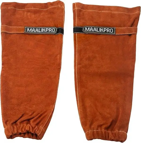 MaalikPro Leather Welding Sleeves for Men & Women, 100% Suede Leather, Heat Flame Resistant Kevlar Thread, Heat Resistant Inner Layer, Adjustable Cuff