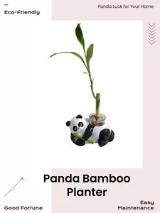 52TOYS Lucky Panda Bamboo Plant Holder - Eco-Resin Animal Figure Stand, Playful Panda-Shape Planter, Indoor Garden Pot for Luck Symbolism & Stylish Space Enhancement, Animal Figure Stands