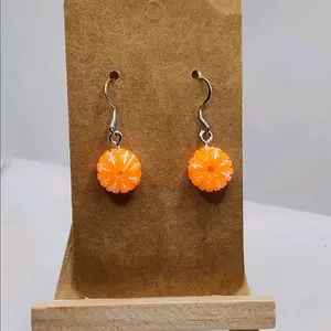 Orange Earrings - Realistic Fruit Design with Vibrant Beads & Silver Hooks for Everyday Wear