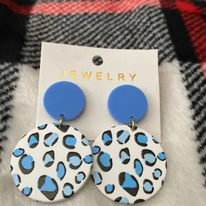 Blue and blue leopard post back earrings