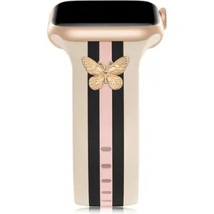 Designer Band with Charms Decor Compatible with Apple Watch Band 38mm 40mm 41mm 42mm 44mm 45mm 46mm 49mm Women Men, Stylish Silicone Sport Wristbands for iWatch Series 11 10 9 8 7 6 5 4 3 2 1 SE/3 Ultra 2/3