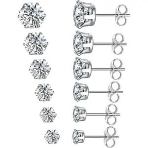 6 Pairs/Set Synthetic Moissanite Stud Earring Set,Stud Earrings Set Earring For Women and Men