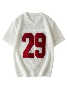 Men's Summer Sport Style Knit Sweater, Sportswear, V Neck Breathable Hollow Out Digital Star Pattern, Loose-Fitting Casual Wear for Daily Sports