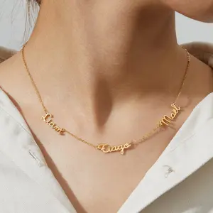 AS618 Personalized Custom Multi-name Pendant Stainless Steel Cut Hollow Name Necklace Holiday Birthday Gift