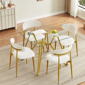 35.4" Square Glass Dining Table with Tempered Glass Top and Gold Stainless Steel Legs Modern Design Space Saving Easy to Assemble for Dining Room Living Room Apartments