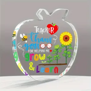 Apple Shaped Acrylic Ornament, Teacher Appreciation Gift, Thank You for Helping Me Grow & Learn Paperweight, End Of The Year Teacher Gift, Decor, Home Decoration, Desk Signs Ornament