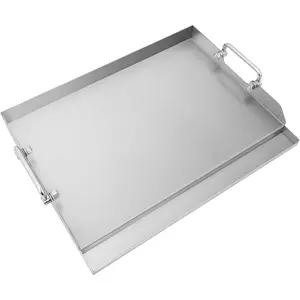 Stainless Griddle for Charcoal/Gas Grill, Flat Top Griddle with Even Heating for BBQ, Camping, Tailgating and Parties, 23" x 16" Silver