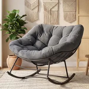 Egg Lounge Chair with 5.5" Thick Cushion – Heavy Duty 450lbs Outdoor Recliner, Waterproof & UV-Resistant Fabric, Ergonomic Rocking Lounge Chair for Patio, Bedroom, Garden