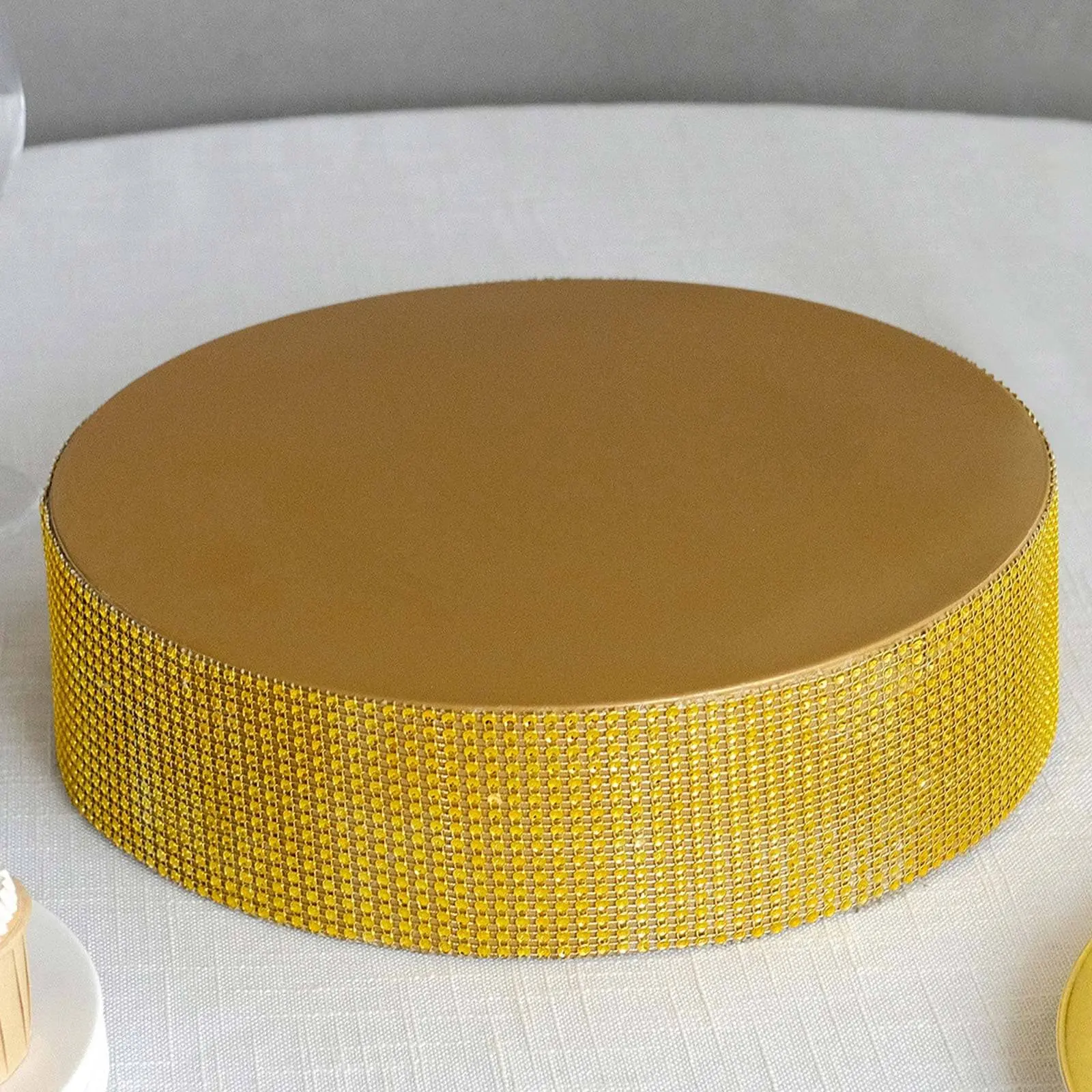 12" Round Decorative Gold Metal Pedestal Cake Stand - Rhinestone-Adorned Cupcake Holder, Wedding & Birthday Cake Celebration Dessert Table Centerpiece for Home, Bakeries