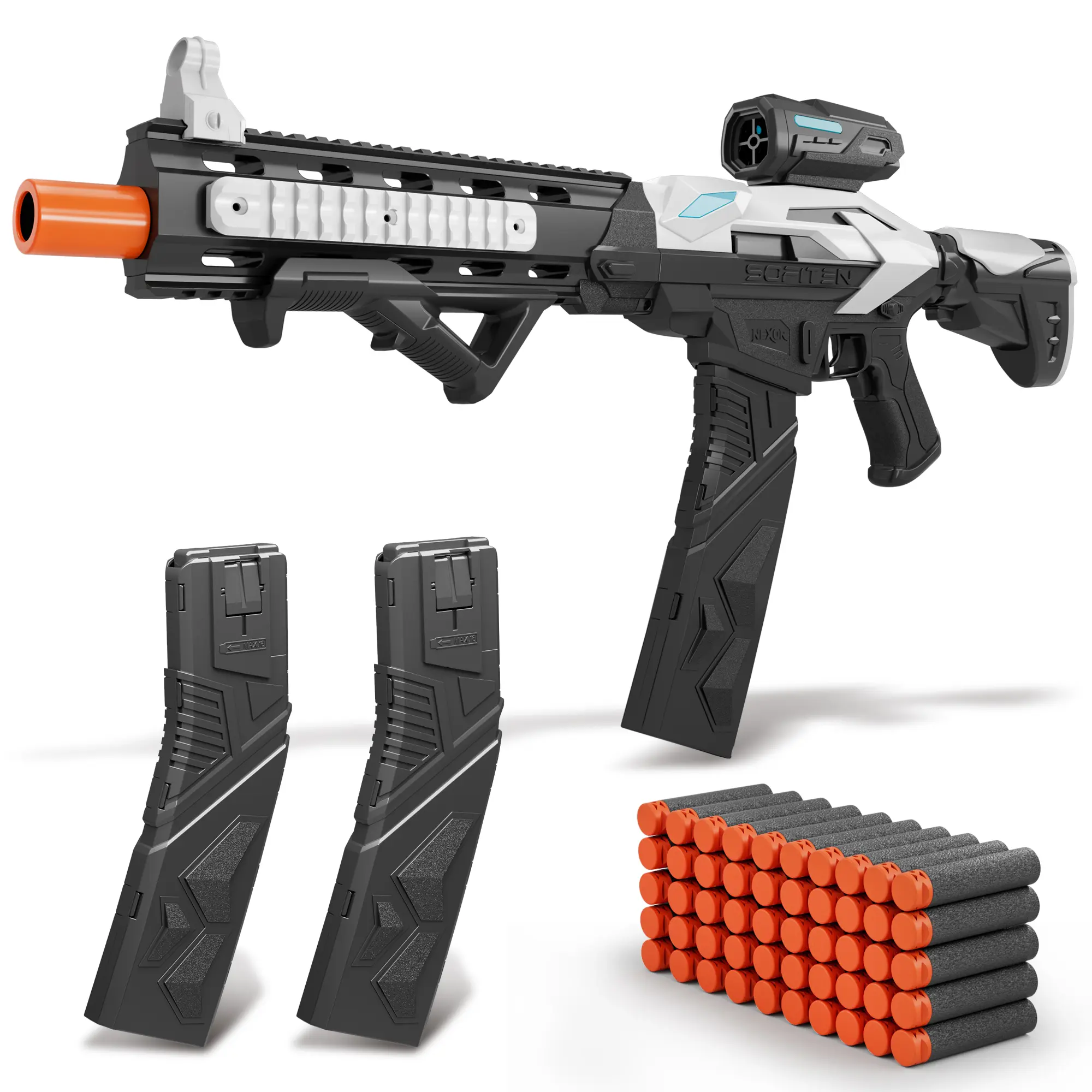 SOFITEN NEXOR NX-M4,Foam Dart Sniper Rifle Blaster Set, Extended 16-Dart Magazines *2 (with One-Click Clear Function), Dual modes - Auto & Semi Auto, upgraded Metal Gearbox,75ft, 8+, Batteries Not Included  Foam Dart Launcher Select Blasters