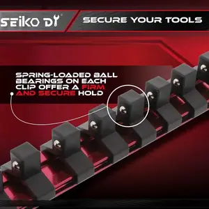 Reniteco 3-Piece Magnetic Socket Organizer Heavy Duty Aluminum Socket Rails for Tool Box 1/2 3/8 1/4-Inch Socket Holder x 39 Stainless Clips Red