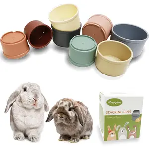 8 Pcs Reusable Multi-Colored Stacking Cups Different Sizes Safe Plastic Nesting Toys for Rabbits Guinea Pig Small Animals for Hiding Food and Playing
